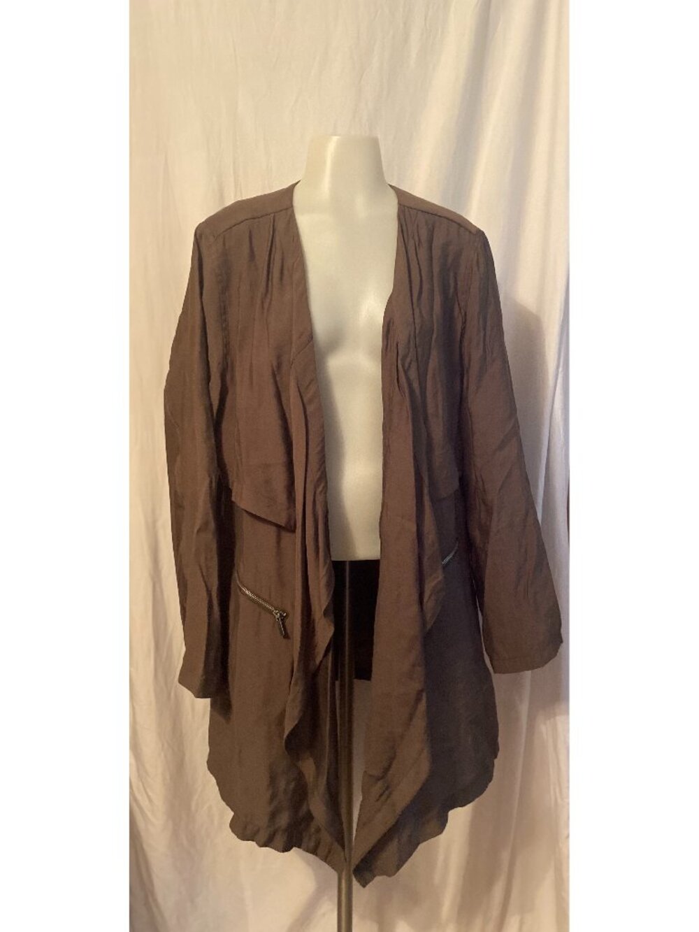 No Comment By Dex Brown Long Knit Long Open Front Cardigan